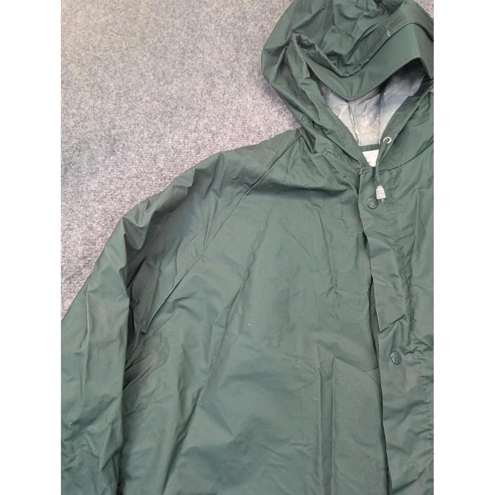Seaway‎ Rain Coat Mens XL Green PVC Coated Nylon Hooded Long Rain Parka
